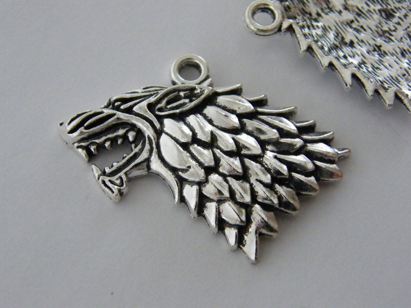 4 Antique Silver Tone Wolf Charms - A288 - New