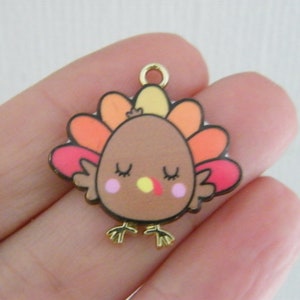 4 Turkeys charms gold and brown tone B88