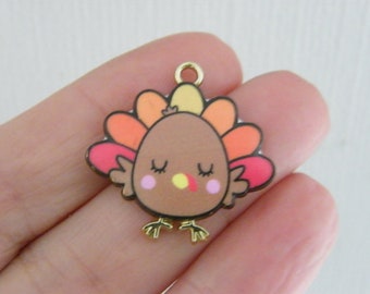 4 Turkeys charms gold and brown tone B88