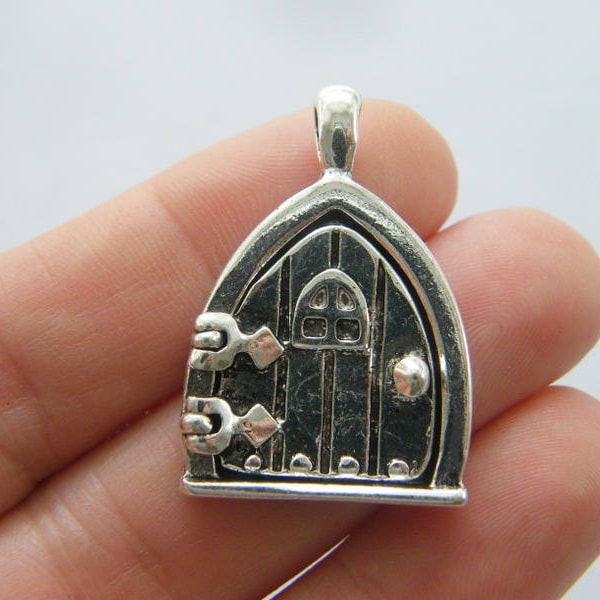 1 Fairy door locket pendant antique silver tone P474