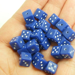 100 Dice beads 7.5 x 7.5mm dark blue white acrylic BB326