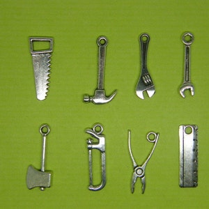 The Tool Charm Collection 8 different antique silver tone charms image 1