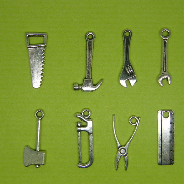 The Tool Charm Collection -8 different antique silver tone charms