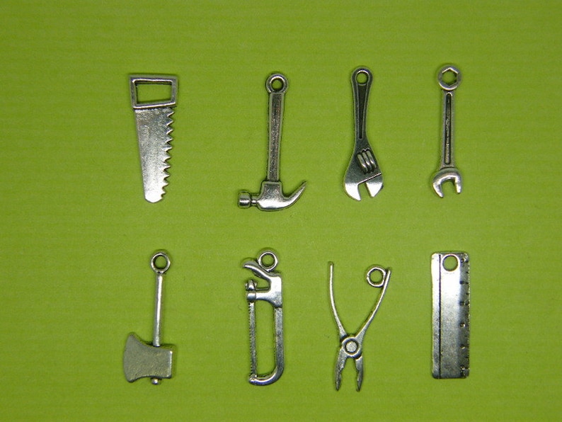 The Tool Charm Collection 8 different antique silver tone charms image 1