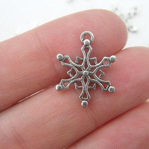 BULK 50 Snowflake charms antique silver tone SF16