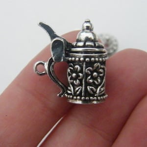 2 German beer stein pendants antique silver tone FD168