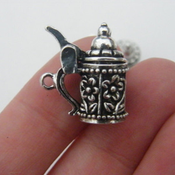 BULK 10 German beer stein pendants antique silver tone FD168