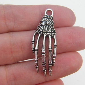 4 Skeleton hand charms antique silver tone HC118