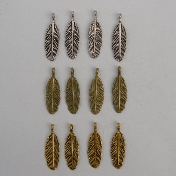 The Feather Collection - 12 silver, bronze and gold tone feather charms