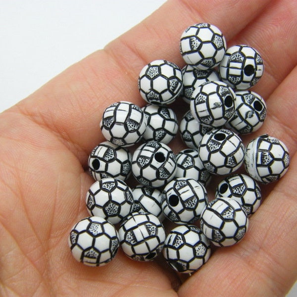 35 Football soccer ball beads black white acrylic SP49