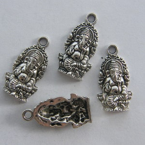 6 Elephant Ganesha pendants antique silver tone R35 image 3