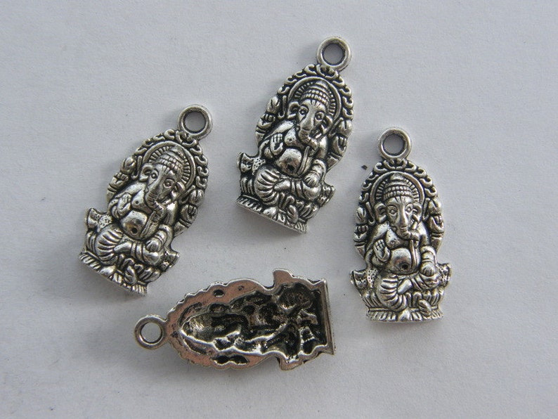 6 Elephant Ganesha pendants antique silver tone R35 image 3