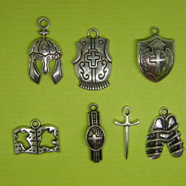 The Armor of God Collection - 7 antique silver tone charms