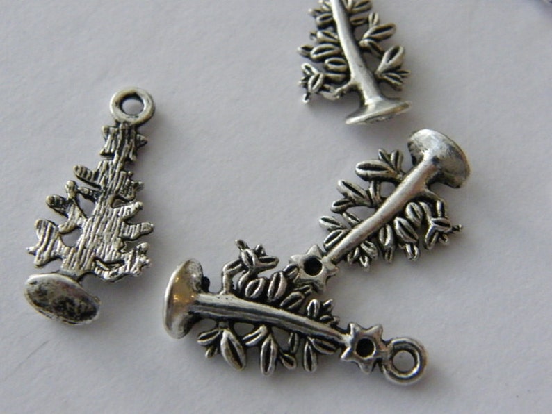 BULK 50 Christmas tree charms antique silver tone CT17
