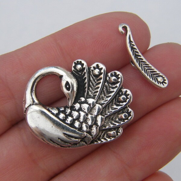 BULK 10 Peacock toggle clasps antique silver tone FS66