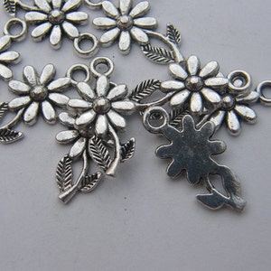 14 Daisy flower charms antique silver tone F6 image 5