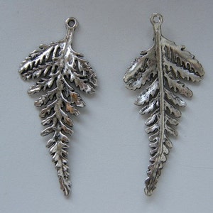 BULK 10 Leaf fern pendants antique silver tone L1 image 2