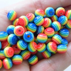 50 Striped rainbow resin 8mm beads AB130 image 1