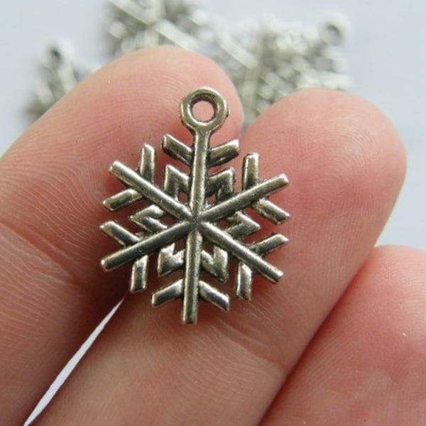 BULK 50 Snowflake Christmas charms antique silver tone SF11