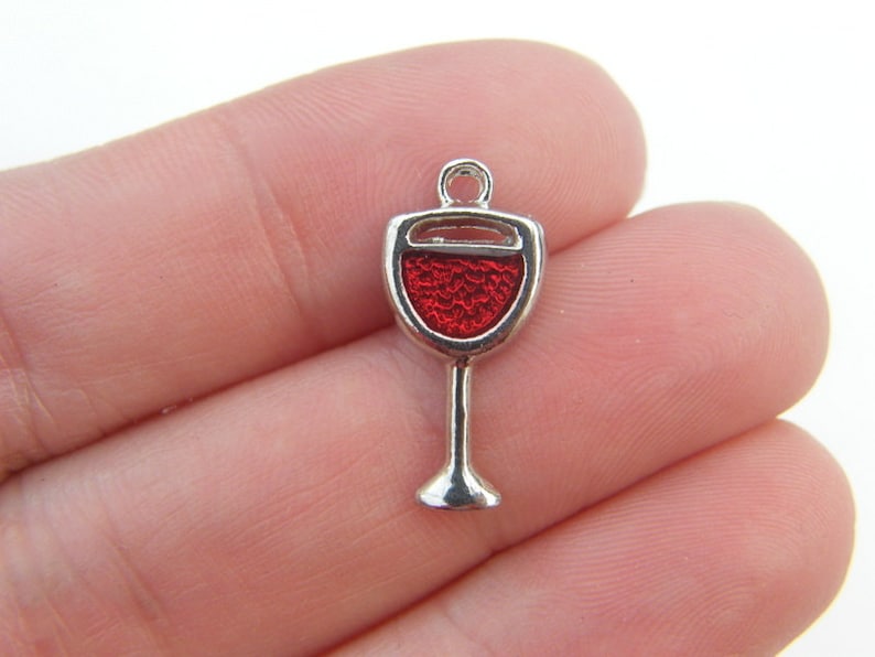 4 Wine Glass Charms With Red Enamel Silver Tone FD10 Etsy