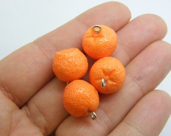 4 Orange fruit charms orange resin FD137