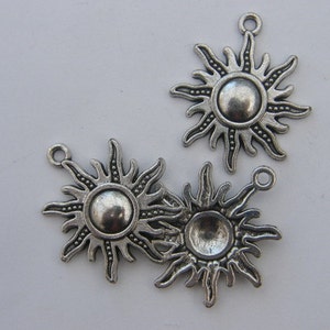 6 Sun pendants antique silver tone S63 image 2