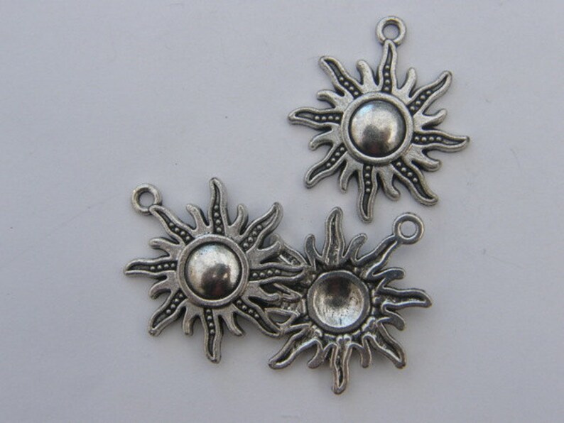 6 Sun pendants antique silver tone S63 image 2