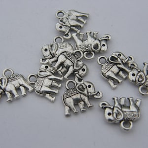 10 Elephant charms antique silver tone A536 image 3