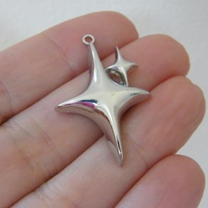 10x Star Charms, Silver Tone Small Metal Charms, Free Shipping