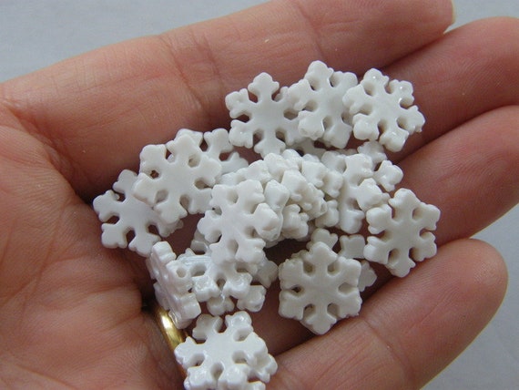 100 Snowflake Beads White Acrylic BB512 
