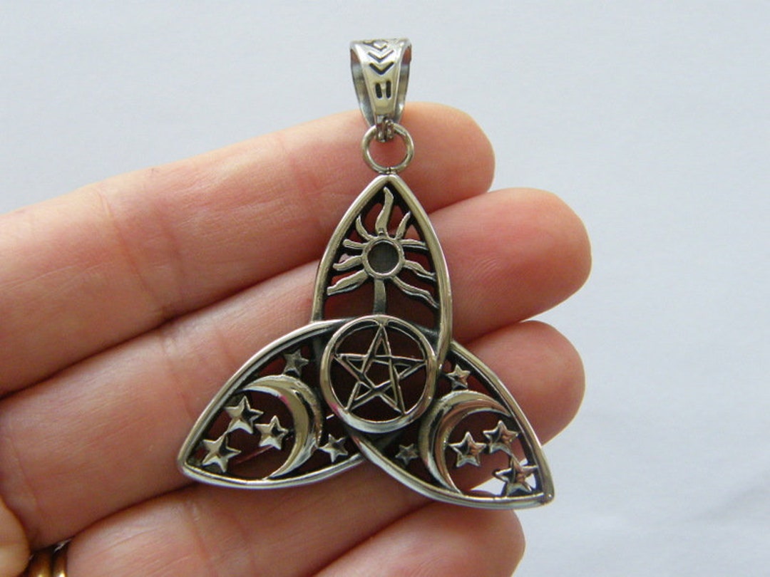 1 Celtic Knot Pentagram Moon Crescent Pendant Antique Silver Tone ...
