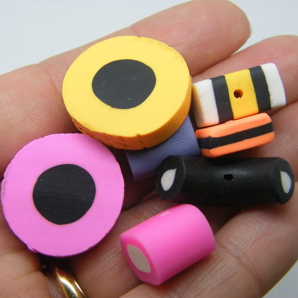 8 Sweets candy liquorice beads random mixed polymer clay FD670