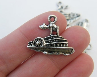 20 Riverboat boat pendants antique silver tone TT59