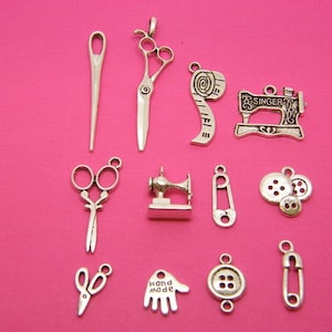 The  Sewing Collection - 12 different antique silver tone charms