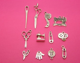 The  Sewing Collection - 12 different antique silver tone charms