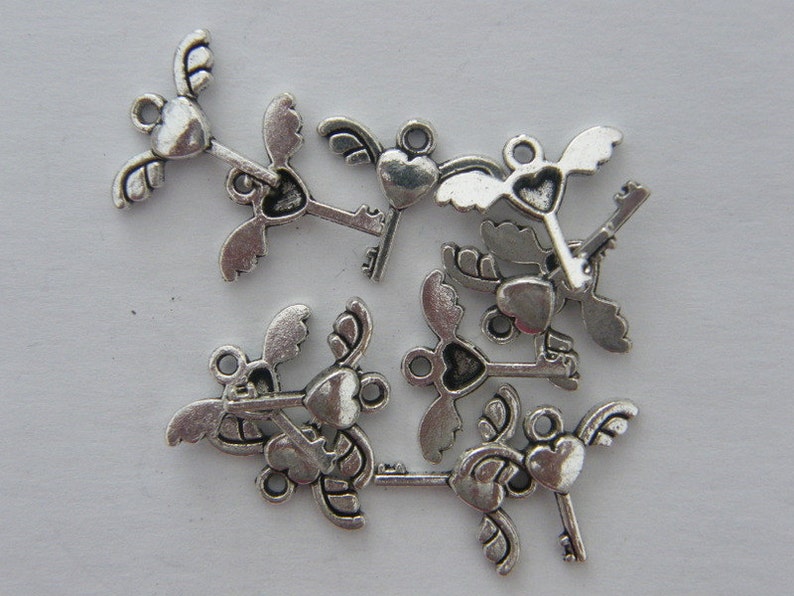 BULK 50 Key key charms antique silver tone K25