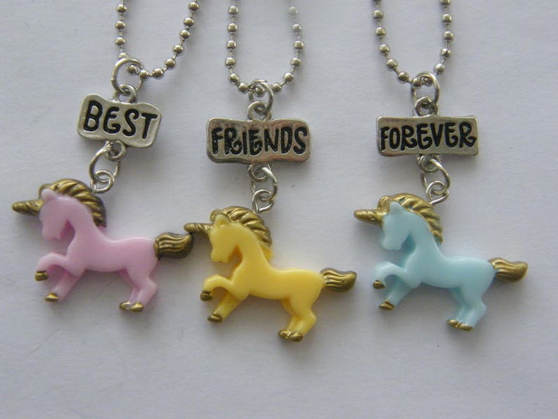 3 Unicorn best friends forever charms silver tone necklaces | Etsy