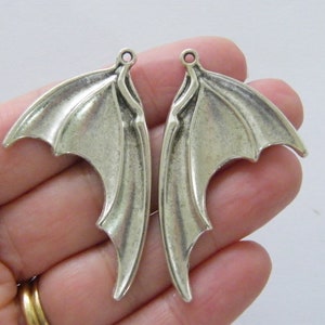 1 Bat wing pair left and right pendant antique silver tone HC277