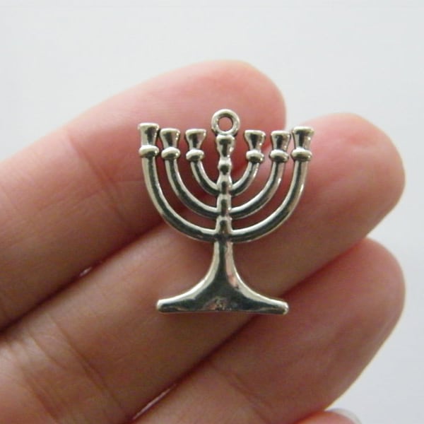 10 Menorah pendants antique silver tone R48