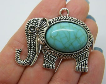 1 olifant hanger blauw en antiekzilverkleur A694