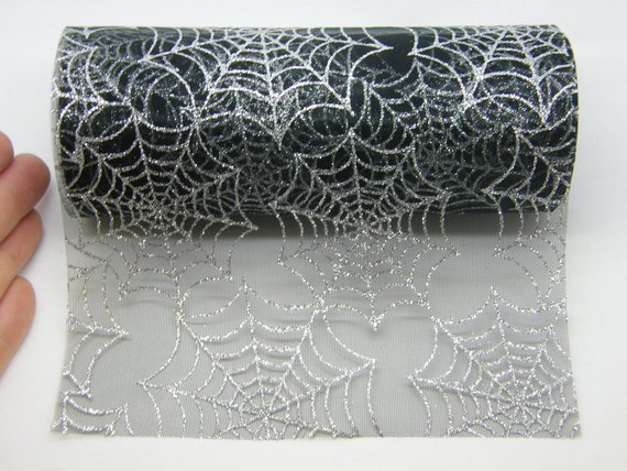 1 Roll Spiderweb Cobweb Silver Glitter Black Netting Fabric 