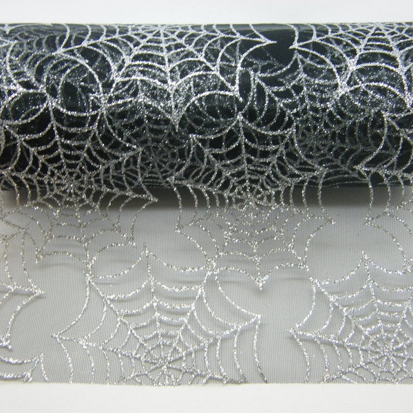 1 Roll spiderweb cobweb silver glitter black netting fabric