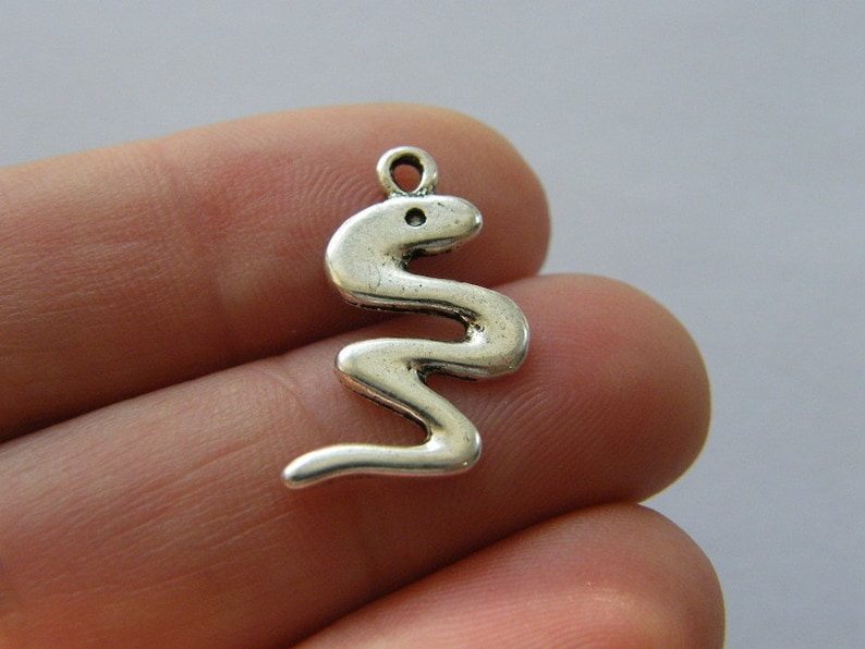 SC089 4 Snake Charms Antique Silver Tone Incredible Detail 