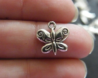 BULK 50 Butterfly charms antique silver tone A357