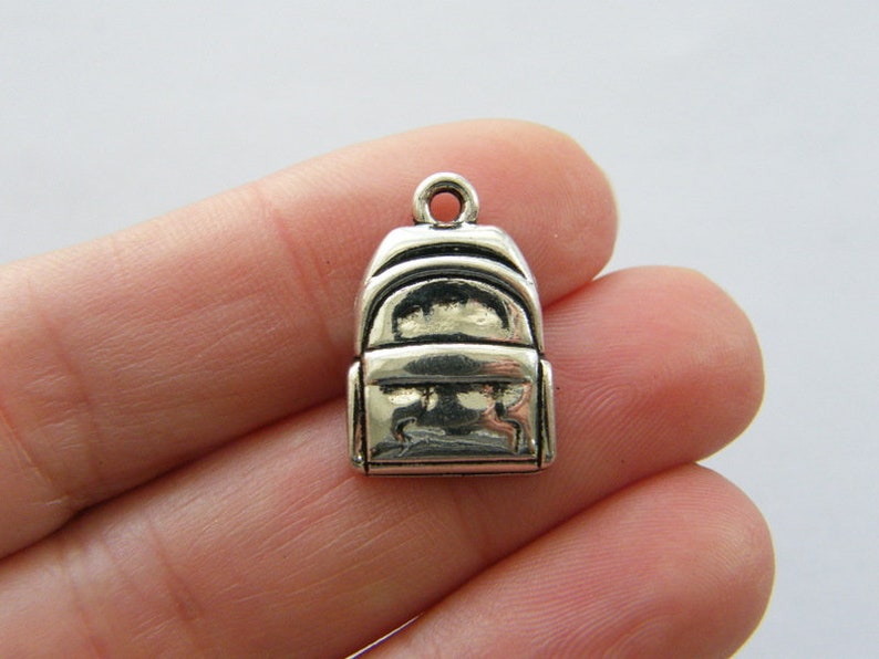 10 Backpack charms antique silver tone CA93 image 1