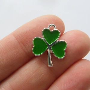 2 Shamrock charms  silver plated tone L227