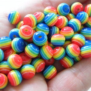 50 Striped rainbow resin 8mm beads AB130 image 2