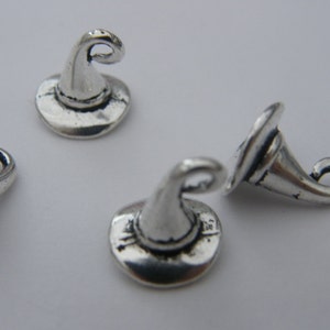 6 Witch wizard hat charms antique silver tone HC102 image 4