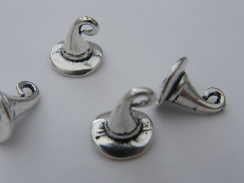 6 Witch wizard hat charms antique silver tone HC102 image 4