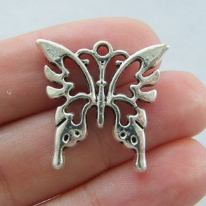 BULK 30 Butterfly charms antique silver tone A876